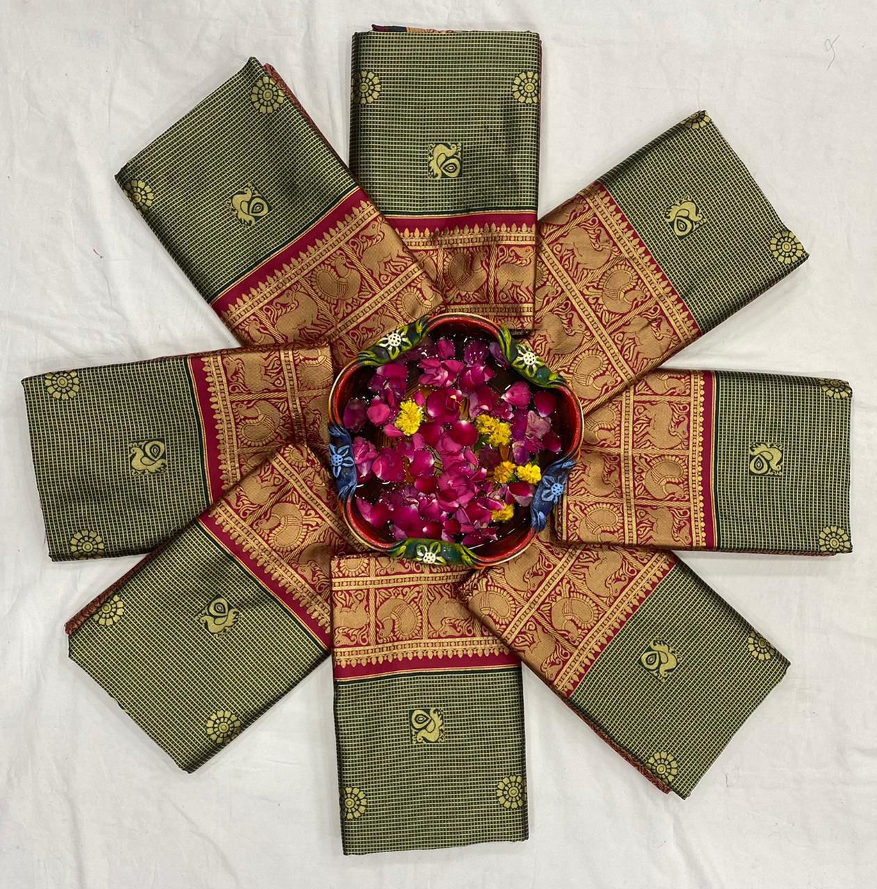 Elegant Green Lichi Silk Saree