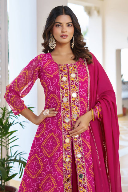Wedding & Festive Bandhani Print Kurti Palazzo Set