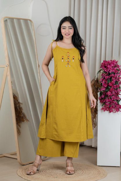 A line Mustard Yellow Kurti Palazzo Set