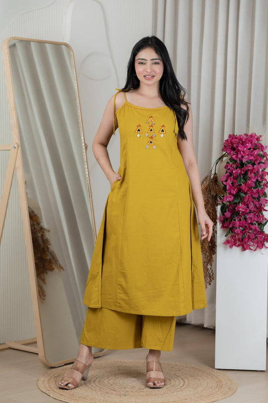A line Mustard Yellow Kurti Palazzo Set