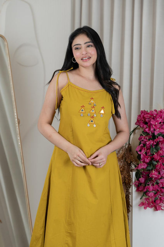 A line Mustard Yellow Kurti Palazzo Set