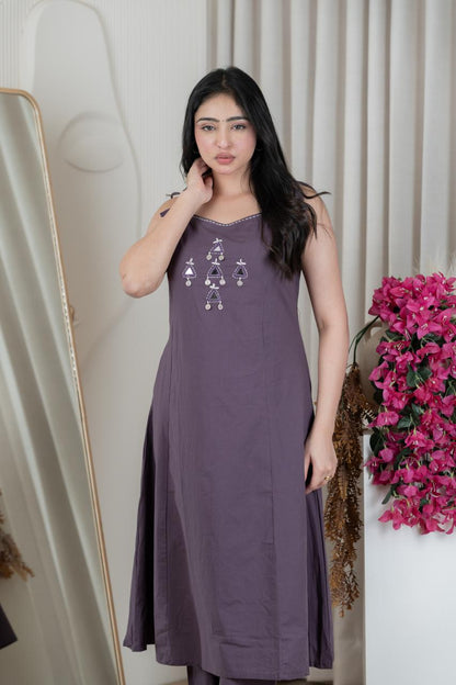 Dark Onion A line Spaghetti Kurti Palazzo Set