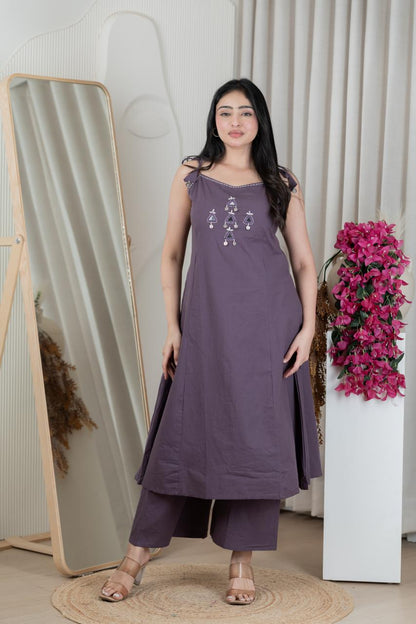 Dark Onion A line Spaghetti Kurti Palazzo Set