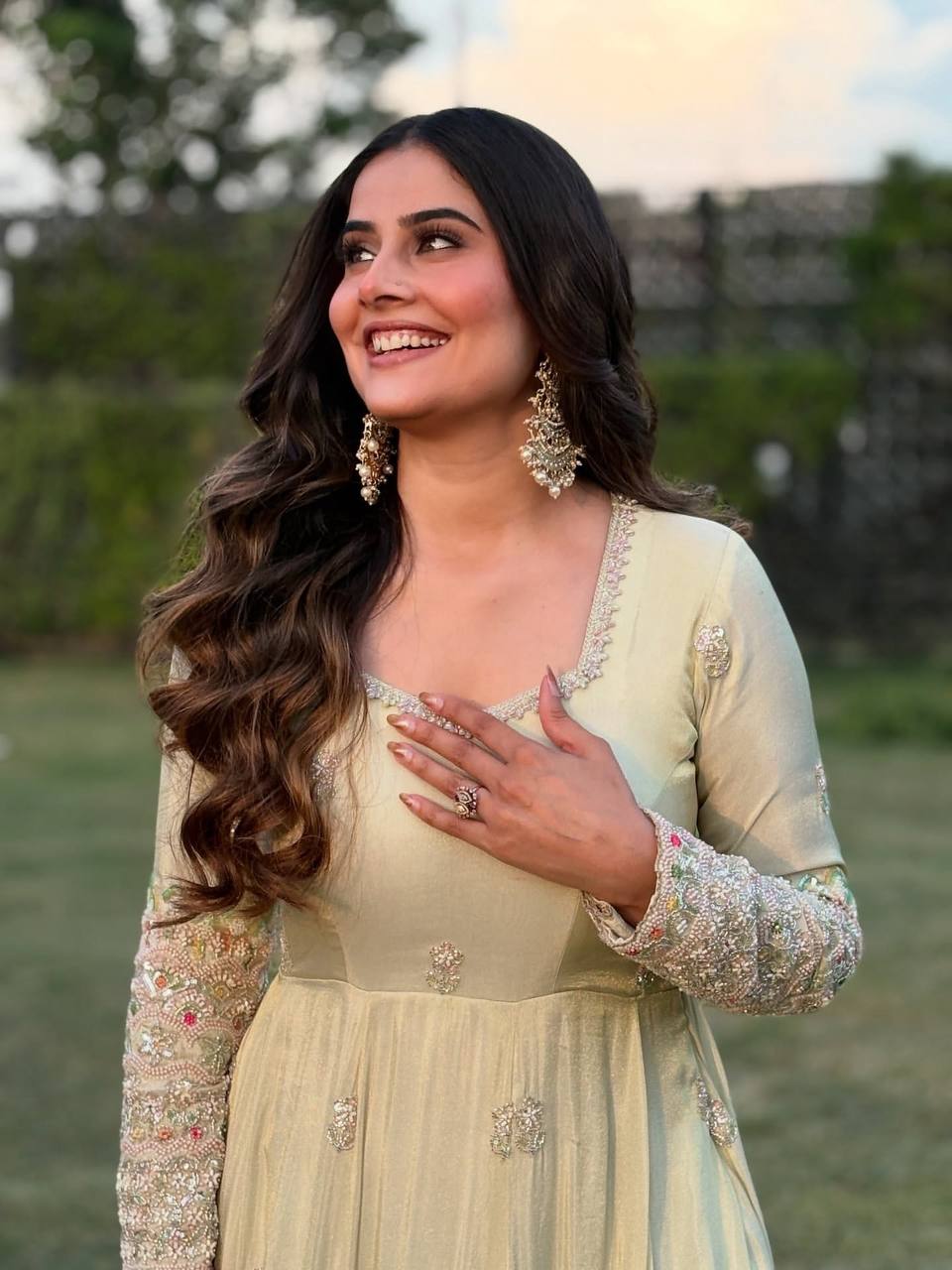 Heavy Embroidery Sequence Work White Anarkali Suit