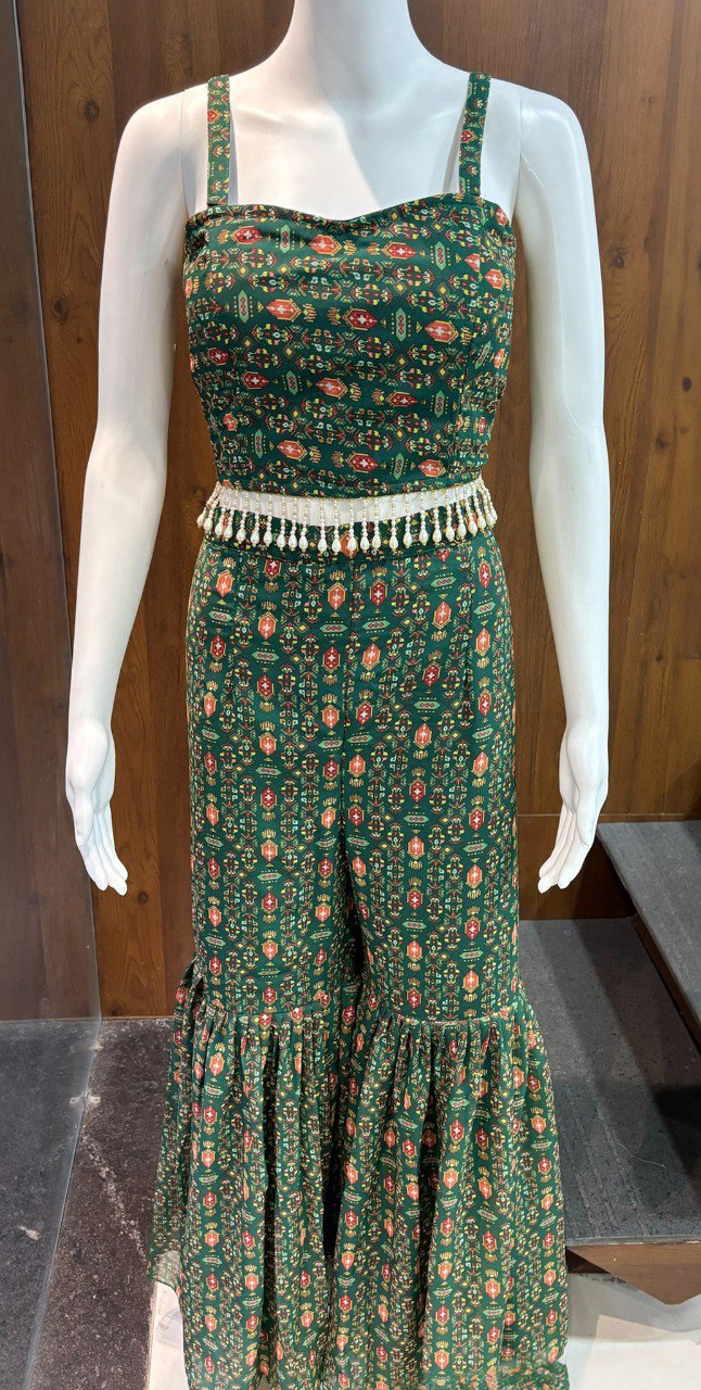 Mehndi Wear Digital Printed Green Indo Western Dress