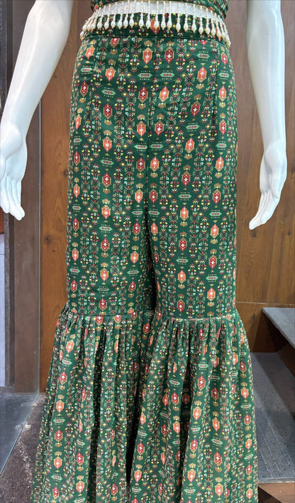 Mehndi Wear Digital Printed Green Indo Western Dress