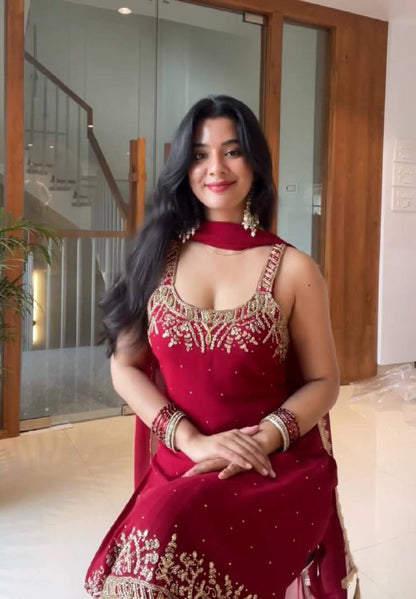 Karwachuath Special Red HandWork Palazzo Suit