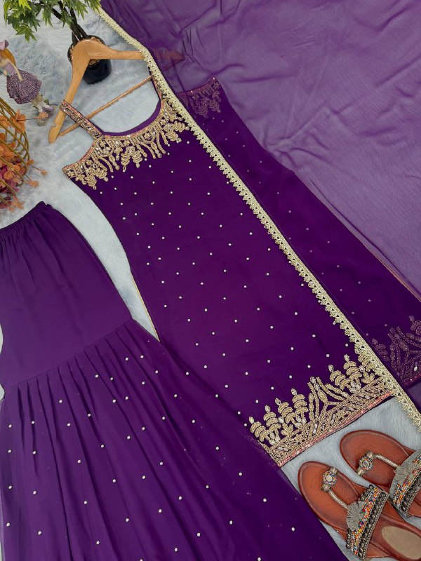 Party Wear Purple Sleeveless Palazzo Suit
