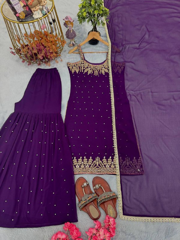 Party Wear Purple Sleeveless Palazzo Suit