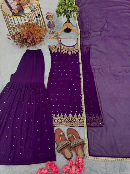 Party Wear Purple Sleeveless Palazzo Suit