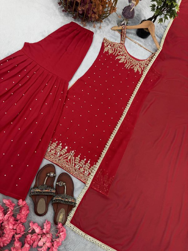 Karwachuath Special Red HandWork Palazzo Suit