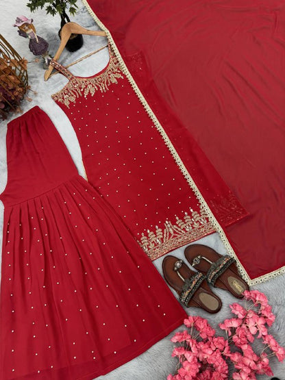 Karwachuath Special Red HandWork Palazzo Suit