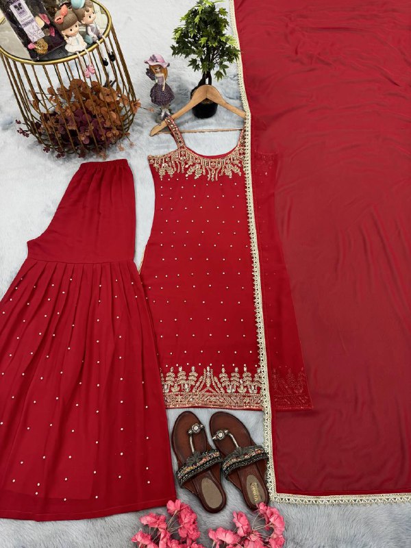 Karwachuath Special Red HandWork Palazzo Suit
