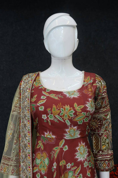 Heavy Chinon Silk Gown with Embroidery & Sequins Work