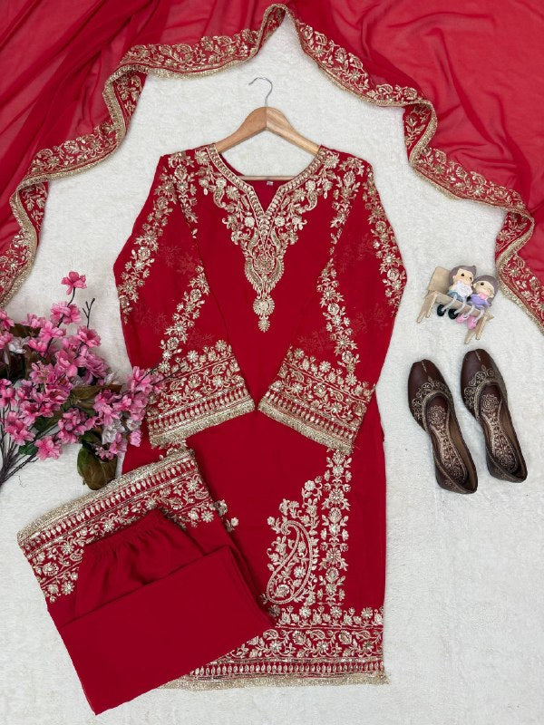Karwa Chauth Special Foux Georgette Plazzo Suit Set
