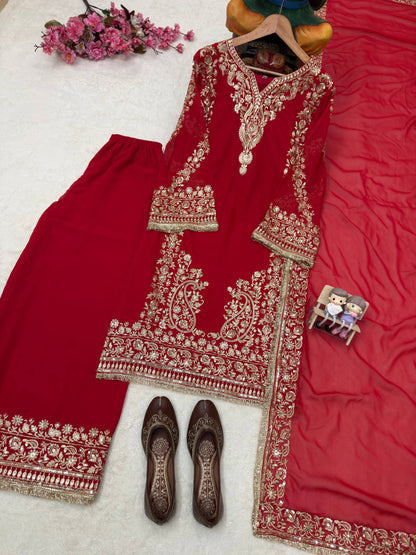 Karwa Chauth Special Foux Georgette Plazzo Suit Set