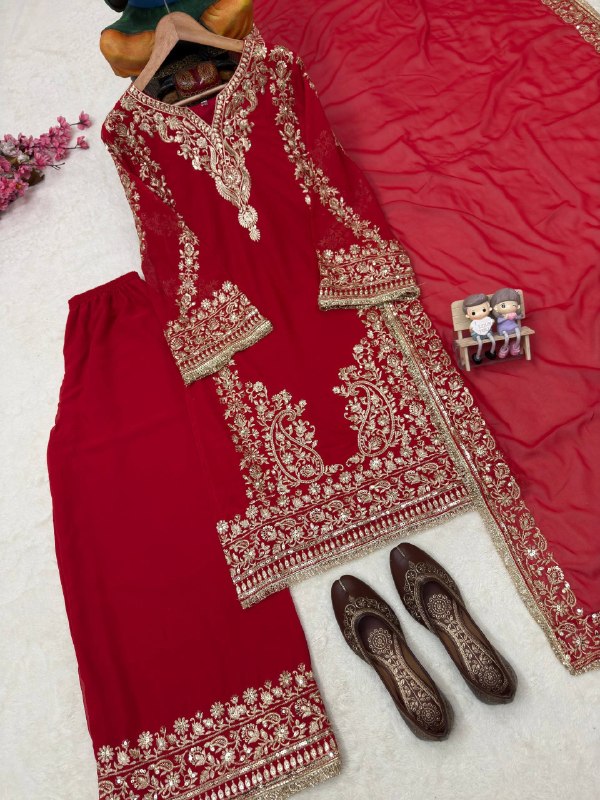 Karwa Chauth Special Foux Georgette Plazzo Suit Set