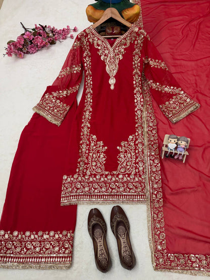 Karwa Chauth Special Foux Georgette Plazzo Suit Set