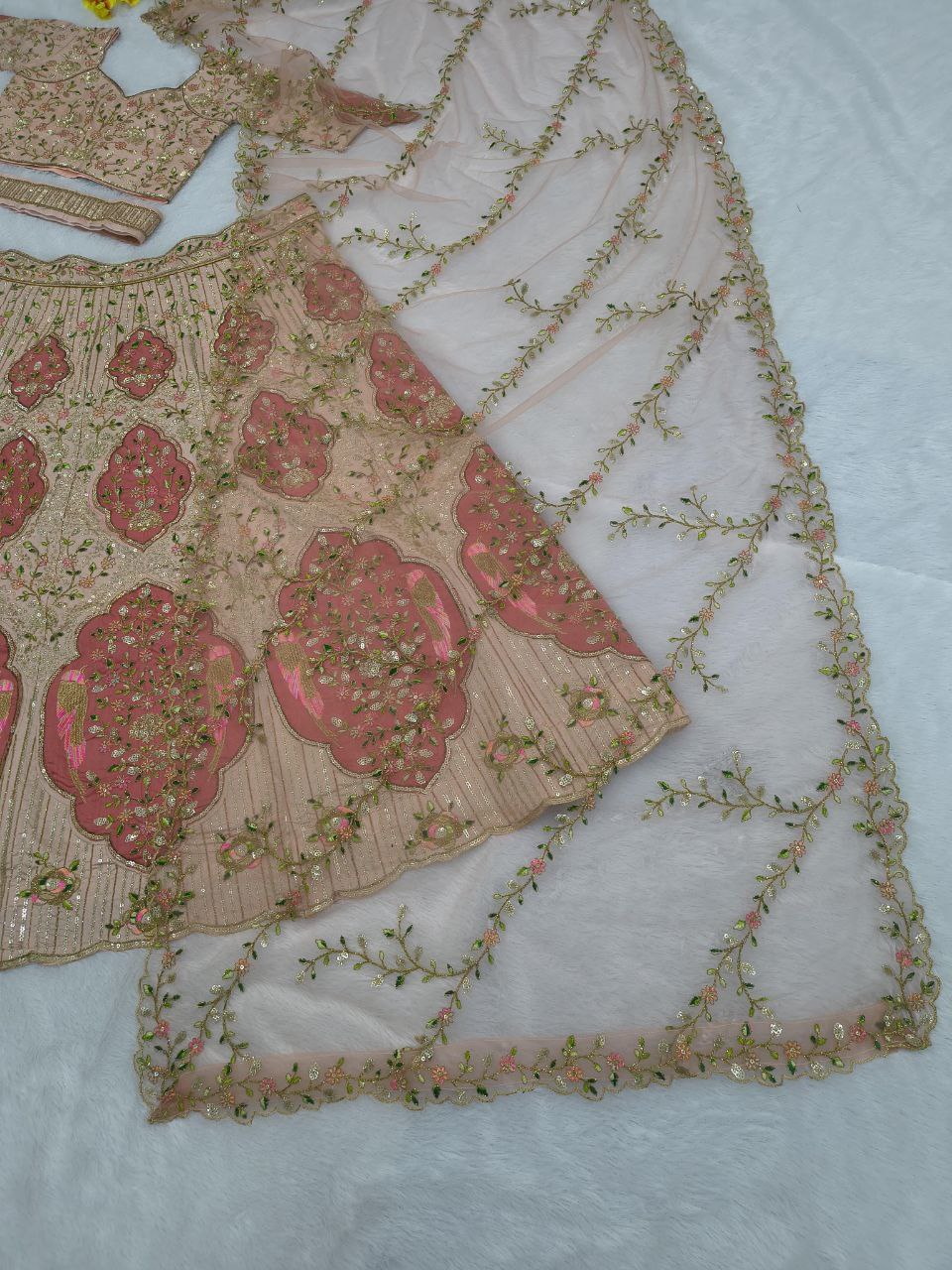 Elegant Slub Silk Lehenga Set with Heavy Cancan & Canvas