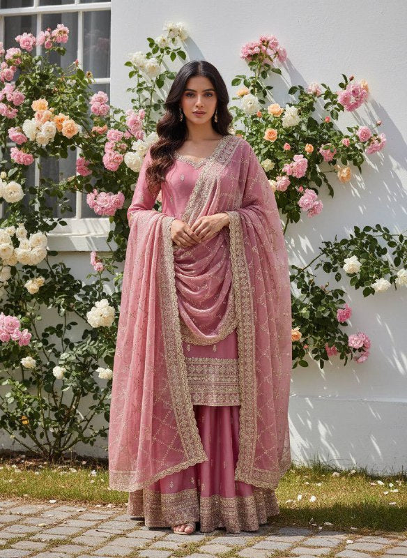 Pure GMY Silk Embroidered Top Palazzo Suit with Dupatta