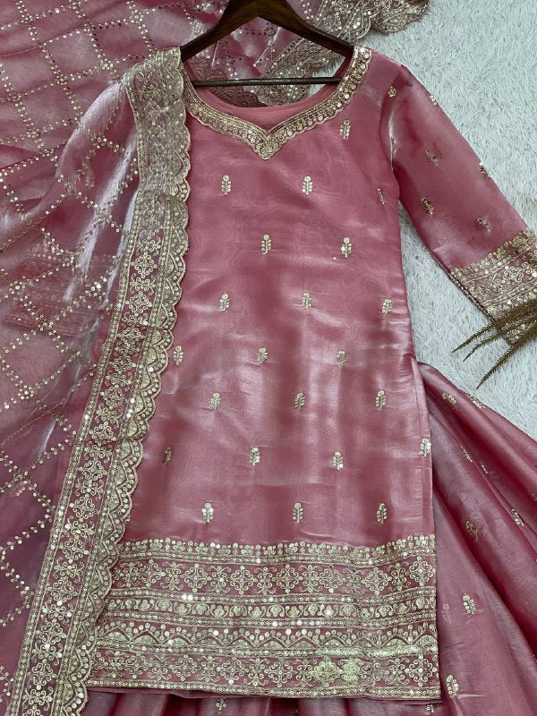 Pure GMY Silk Embroidered Top Palazzo Suit with Dupatta
