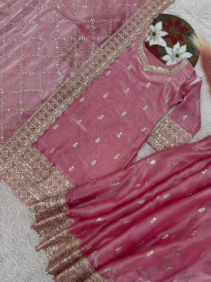 Pure GMY Silk Embroidered Top Palazzo Suit with Dupatta