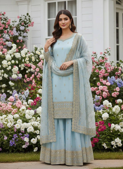 Designer Pure GMY Silk Top Palazzo Suit with Dupatta