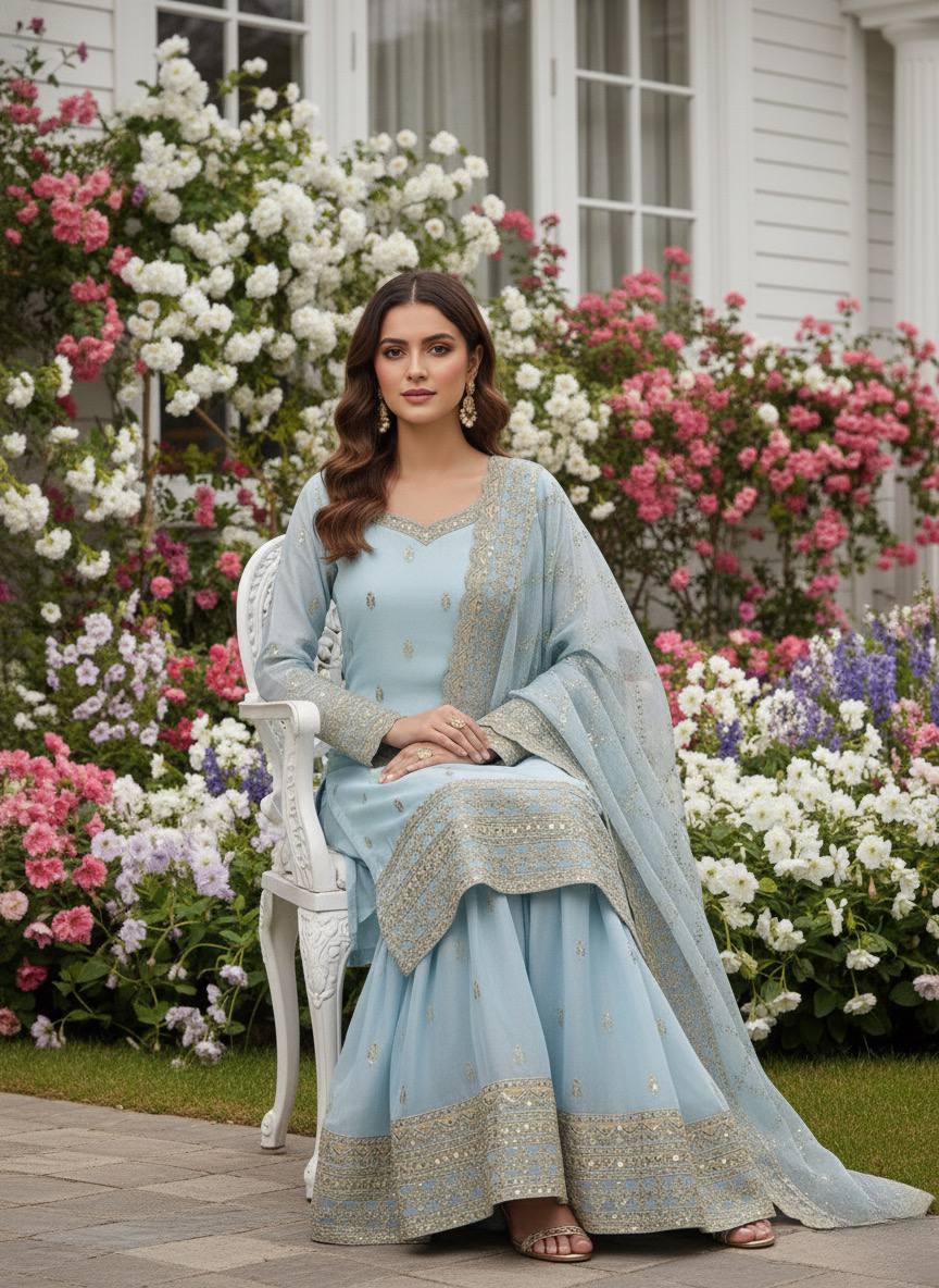 Designer Pure GMY Silk Top Palazzo Suit with Dupatta