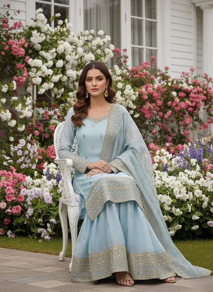 Designer Pure GMY Silk Top Palazzo Suit with Dupatta