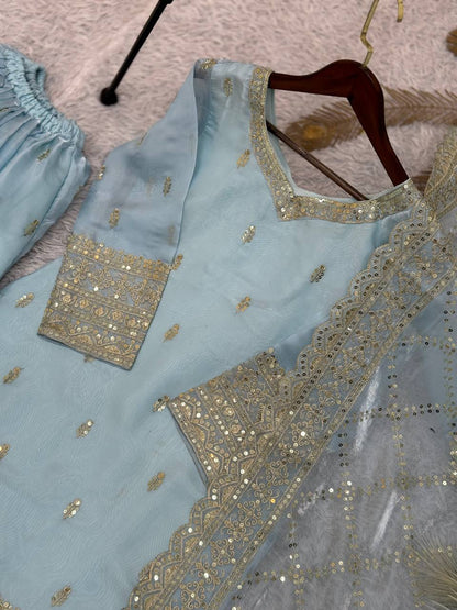 Designer Pure GMY Silk Top Palazzo Suit with Dupatta