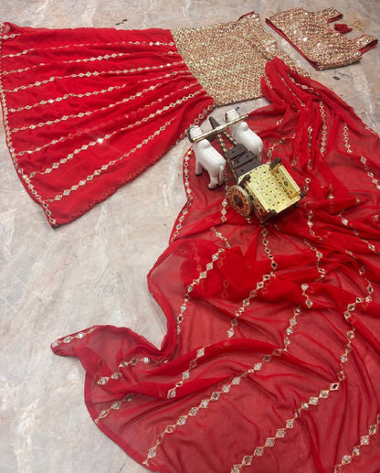 Ready to Wear Faux Georgette Mirror Work Saree with Unstitched Blouse