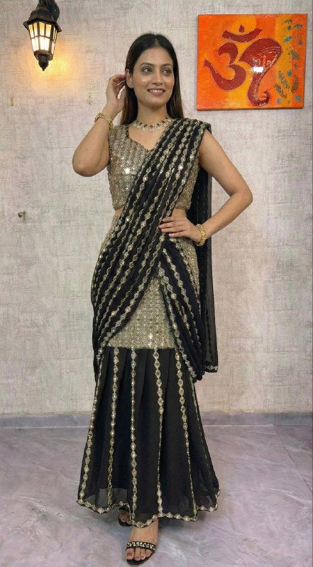 Designer Faux Georgette Real Mirror Work Ready-to-Wear Saree