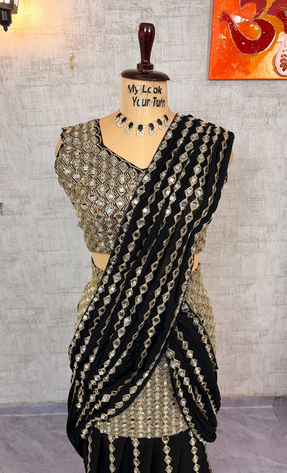 Designer Faux Georgette Real Mirror Work Ready-to-Wear Saree