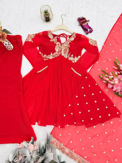 Heavy Fox Georgette Embroidery Sequins Top Palazzo Dupatta Set