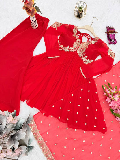 Heavy Fox Georgette Embroidery Sequins Top Palazzo Dupatta Set