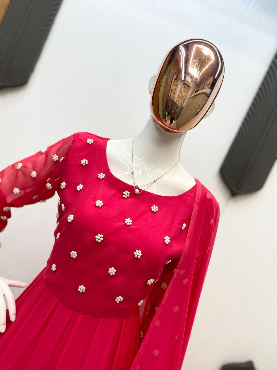 Pretty Pink Georgette 6 Meter Flair Gown