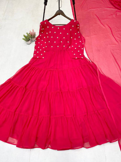 Pretty Pink Georgette 6 Meter Flair Gown