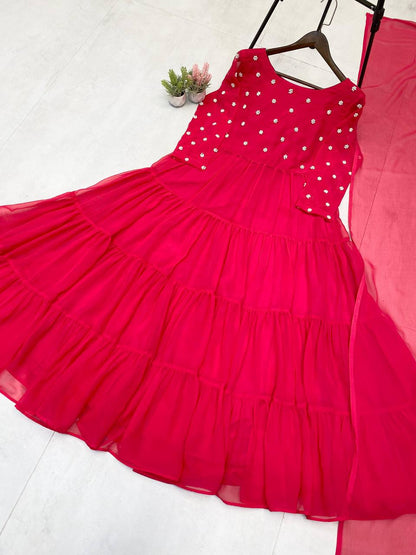 Pretty Pink Georgette 6 Meter Flair Gown