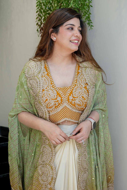 Beautiful Heavy Embroidery Cape With Draped Skirt