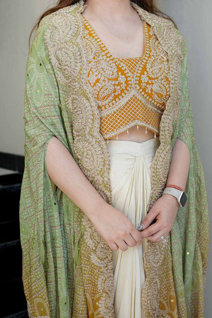 Beautiful Heavy Embroidery Cape With Draped Skirt