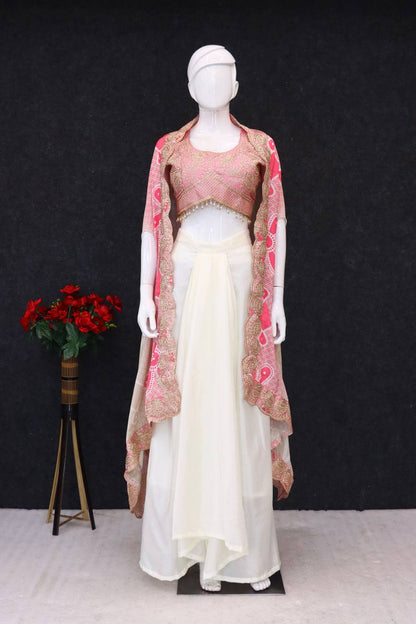 Designer Embroidered Crop Top With Drape Skirt & Cape