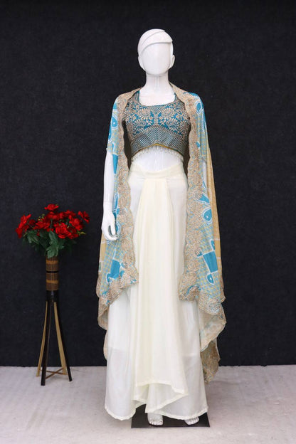 Elegant Embroidered Cape Set With Drape Skirt