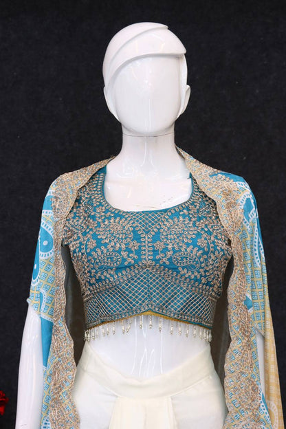 Elegant Embroidered Cape Set With Drape Skirt