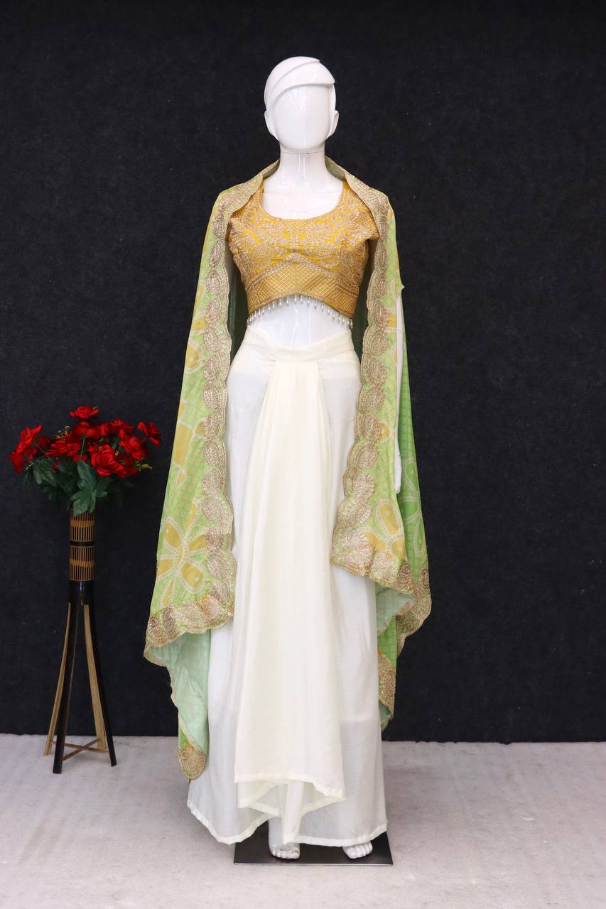 Beautiful Heavy Embroidery Cape With Draped Skirt