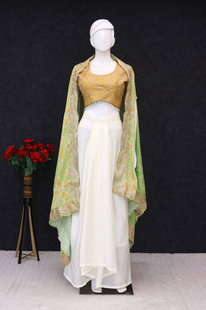 Beautiful Heavy Embroidery Cape With Draped Skirt