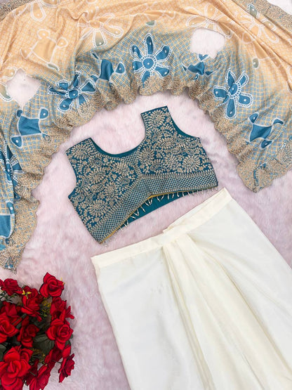 Elegant Embroidered Cape Set With Drape Skirt