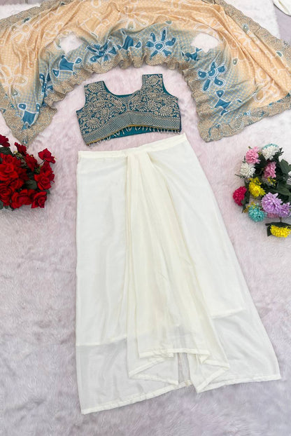 Elegant Embroidered Cape Set With Drape Skirt