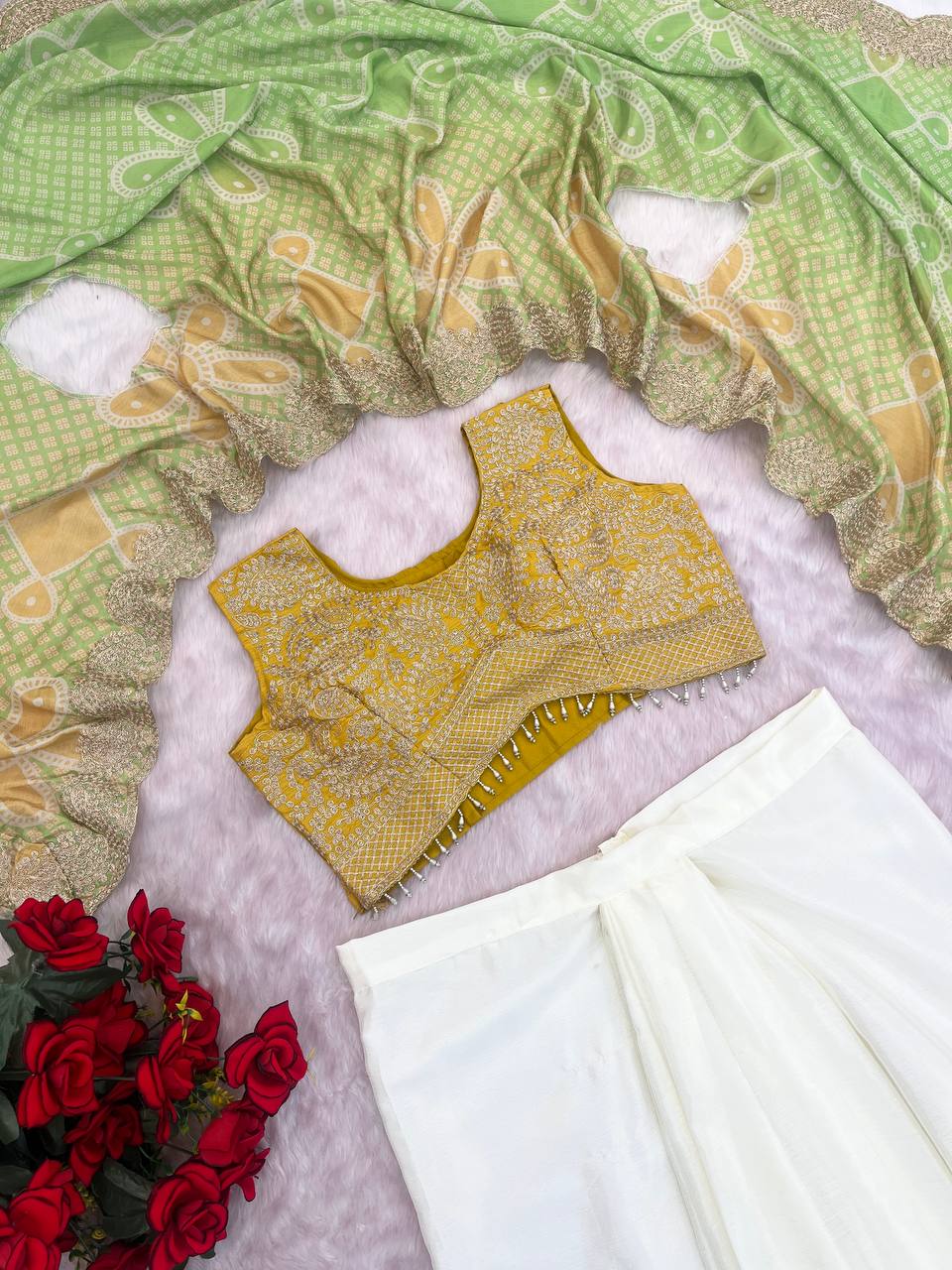 Beautiful Heavy Embroidery Cape With Draped Skirt