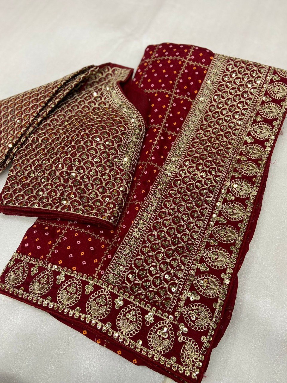 Karwa Chauth Special Maroon Saree With Stitched Blouse