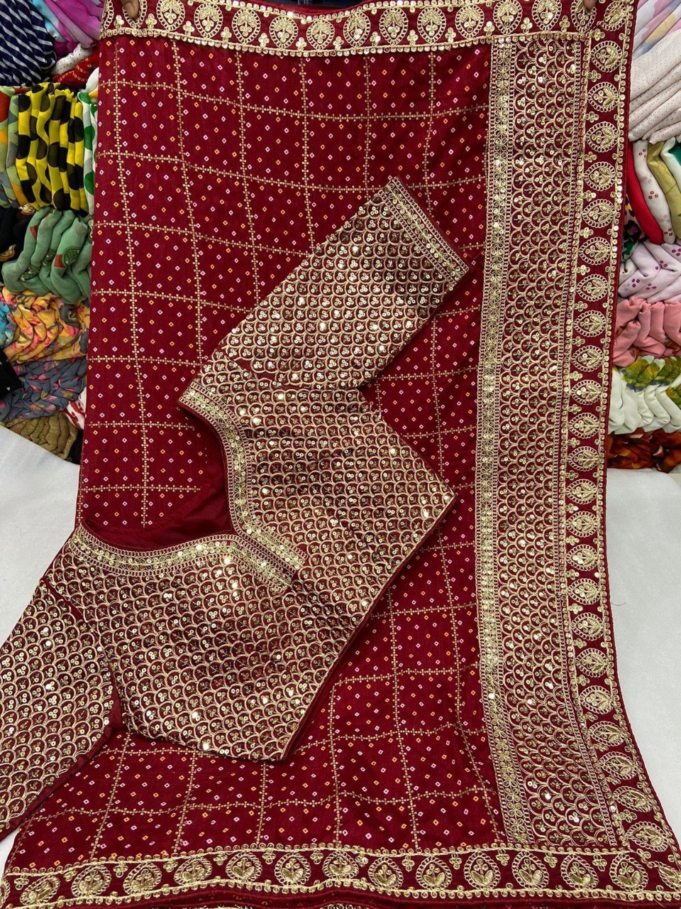 Karwa Chauth Special Maroon Saree With Stitched Blouse